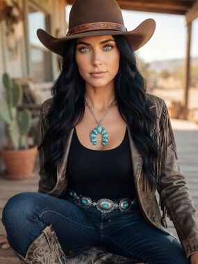 Boho Western Statement Necklace Naja Pendant Faux Turquoise Silver Tone